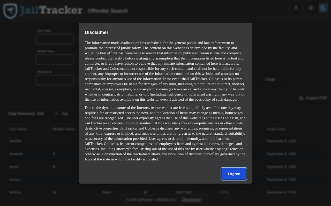 Three Forks Regional Jail official JailTracker search screen for current custody