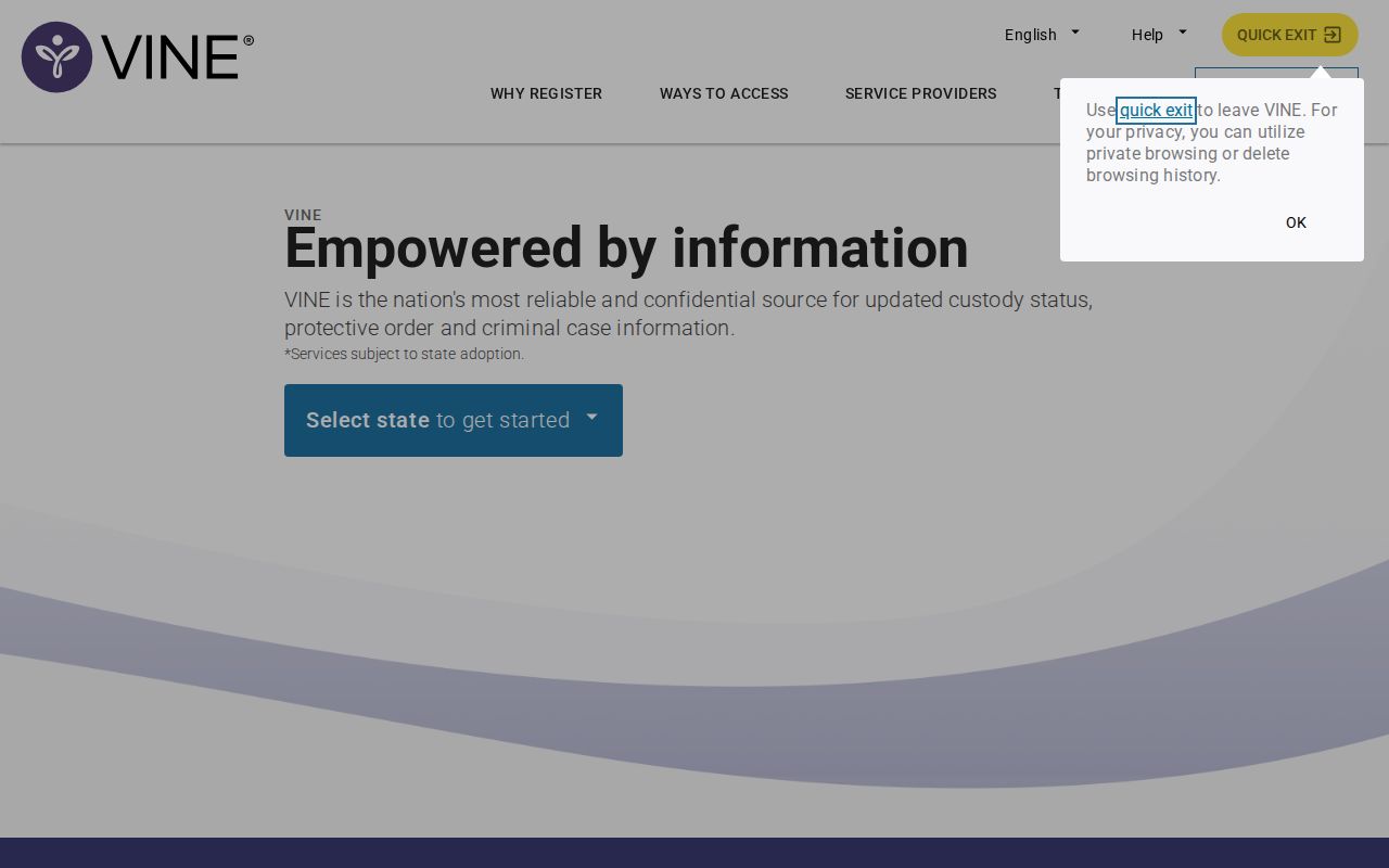 VINELink search screen for a Wolfe County custody check