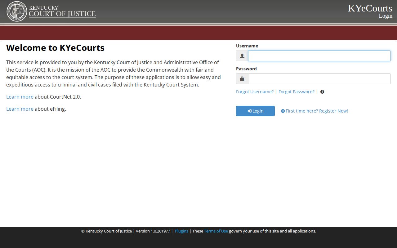 Kentucky CourtNet public court case search interface for disposition follow-up